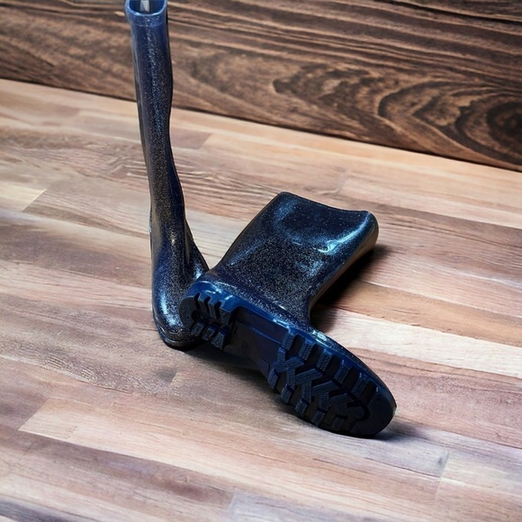 Size 6 women rain boots dark blue with glitters - Picture 4 of 5